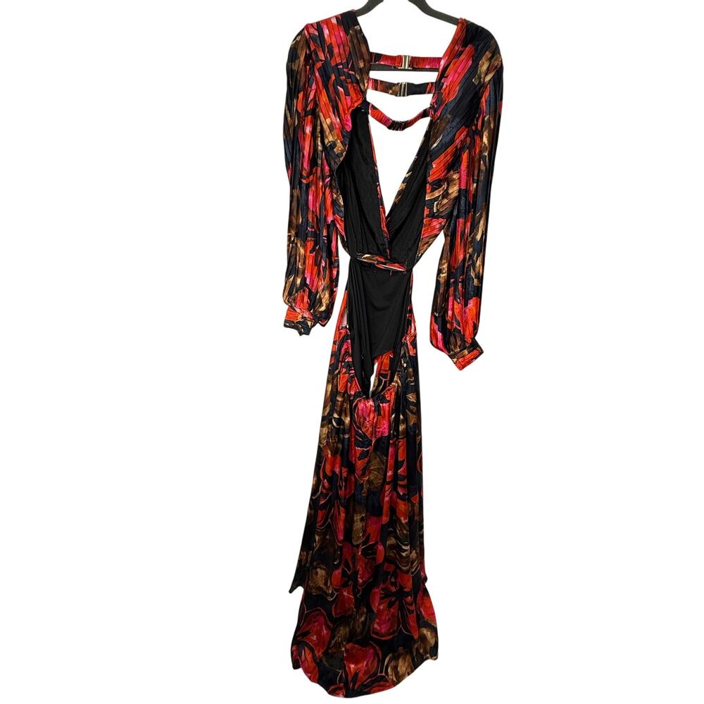 L’Atiste by Amy Red Floral Pleated Maxi Dress Women 3X Resort Vacation Boho Glam - Picture 3 of 8